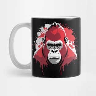 t-shirt design, gorilla with red paint splatters on its face, poster art Mug